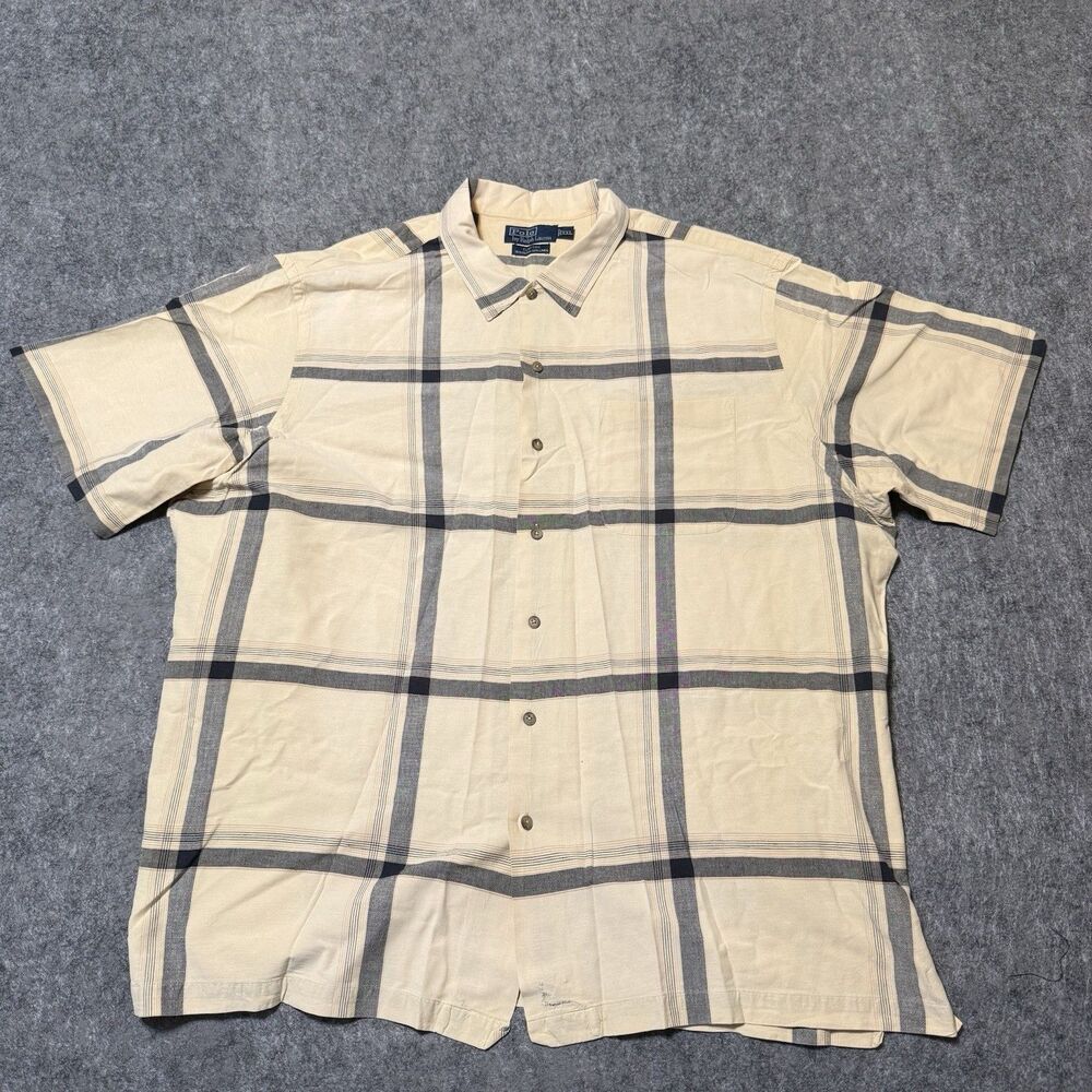 Vintage 90s Polo Ralph Lauren Mens Clayton Shirt Size 2XL Plaid Linen Blend